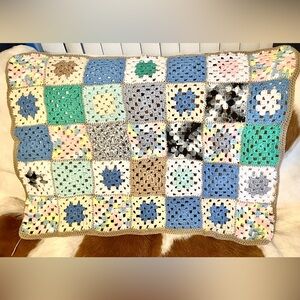 Handmade Cozy Blue and Green Crochet Baby or Throw Blanket, 26”x32”